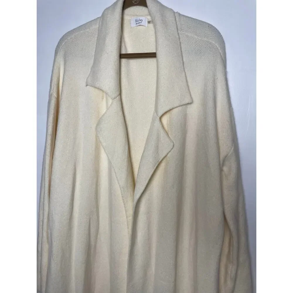 Blueivy BELTED KNIT Ivory CARDIGAN‎ Womens L Cozy Chic Cream Long Open Sweater